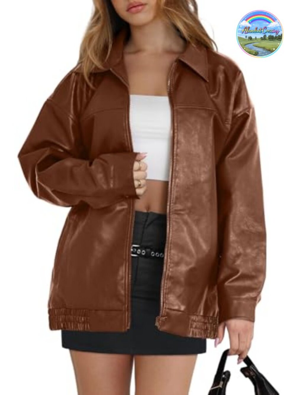 Womens Faux Leather Moto Jacket Oversized PU Leather Motorcycle Coat